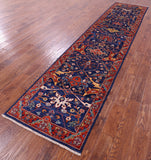 Blue Persian Fine Serapi Hand Knotted Wool Runner Rug - 2' 8" X 11' 7" - Golden Nile