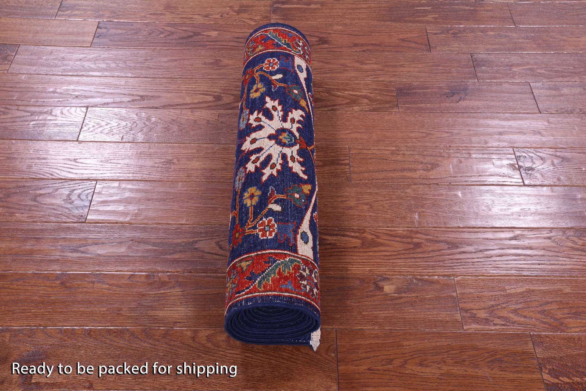 Blue Persian Fine Serapi Hand Knotted Wool Runner Rug - 2' 8" X 11' 7" - Golden Nile