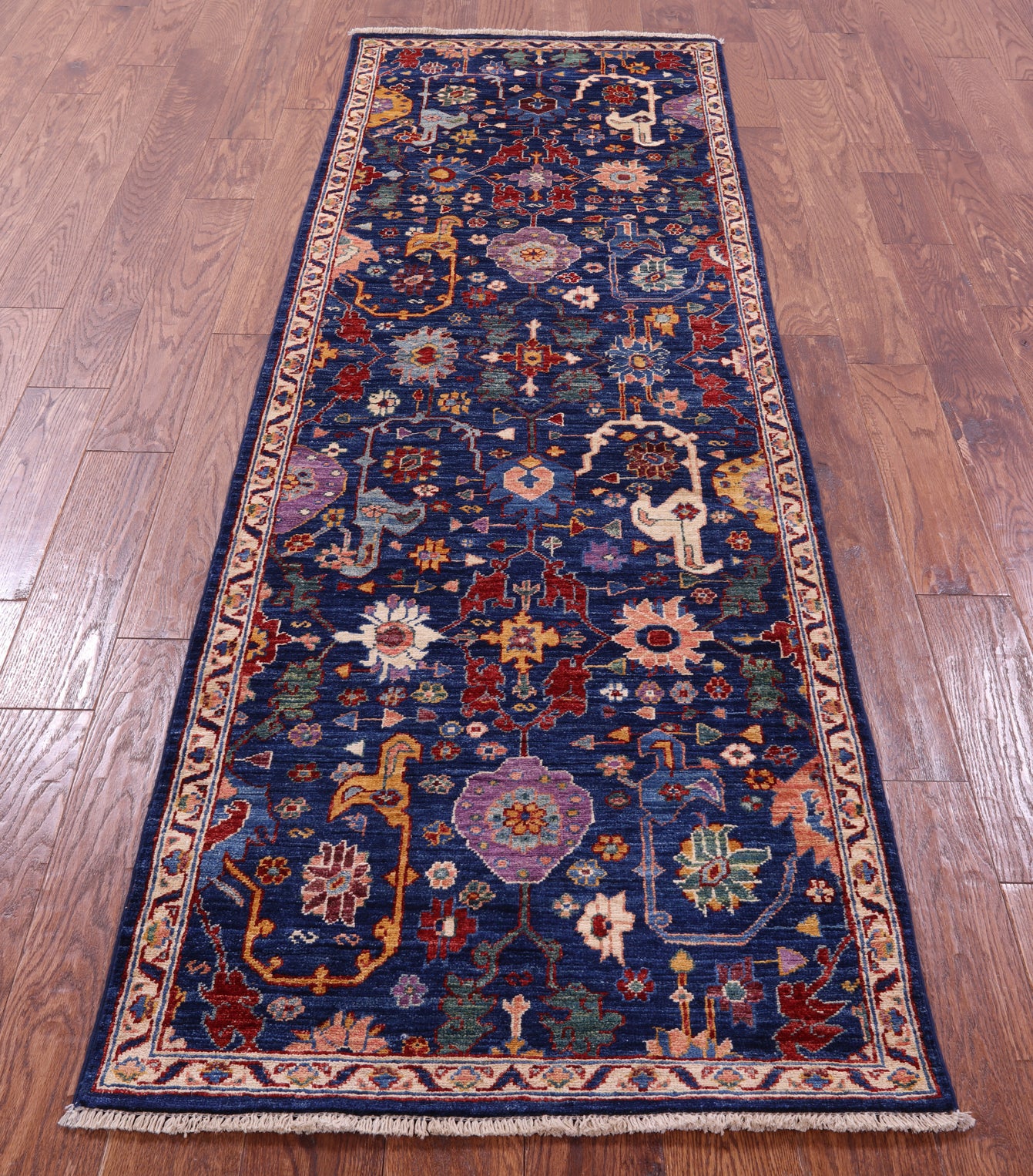 Blue Persian Fine Serapi Handmade Wool Runner Rug - 2' 8" X 8' 4" - Golden Nile
