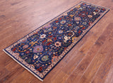 Blue Persian Fine Serapi Handmade Wool Runner Rug - 2' 8" X 8' 4" - Golden Nile