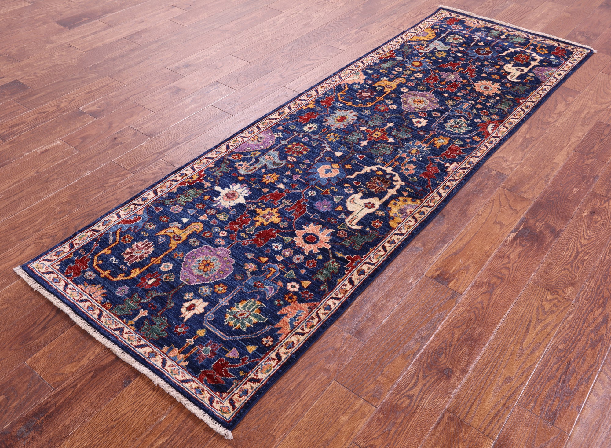 Blue Persian Fine Serapi Handmade Wool Runner Rug - 2' 8" X 8' 4" - Golden Nile