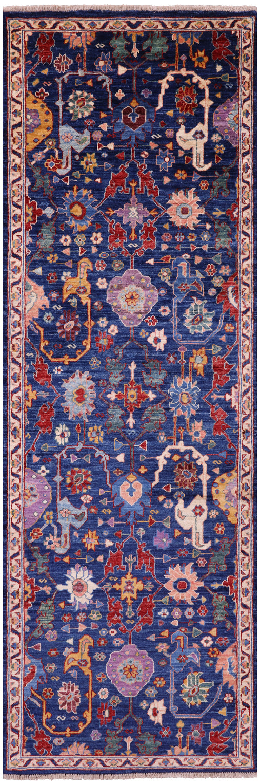 Blue Persian Fine Serapi Handmade Wool Runner Rug - 2' 8" X 8' 4" - Golden Nile