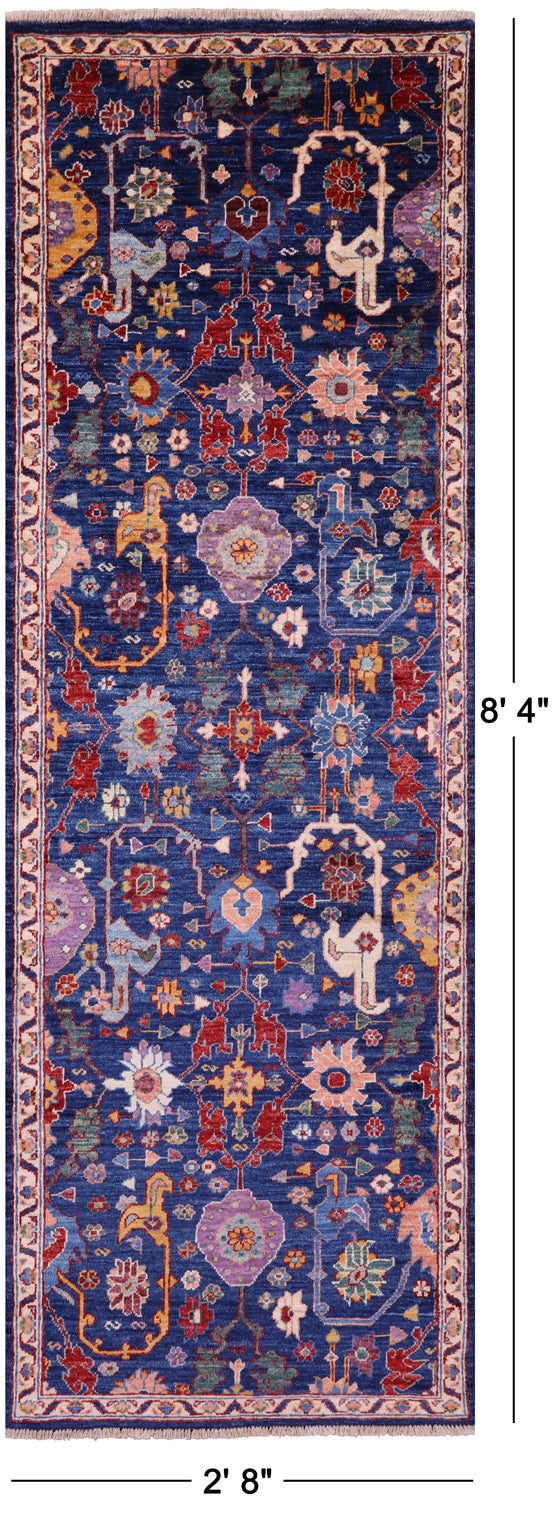 Blue Persian Fine Serapi Handmade Wool Runner Rug - 2' 8" X 8' 4" - Golden Nile