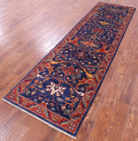 Blue Persian Fine Serapi Handmade Wool Runner Rug - 2' 9" X 9' 6" - Golden Nile