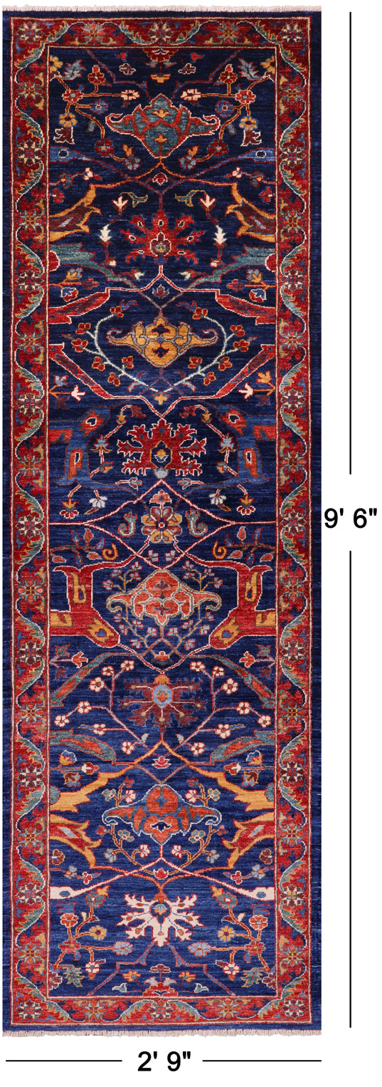 Blue Persian Fine Serapi Handmade Wool Runner Rug - 2' 9" X 9' 6" - Golden Nile