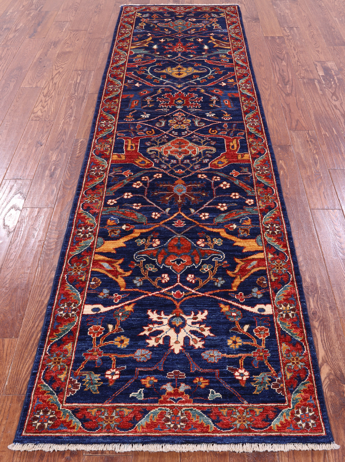 Blue Persian Fine Serapi Handmade Wool Runner Rug - 2' 9" X 9' 6" - Golden Nile