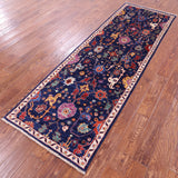 Blue Persian Fine Serapi Hand Knotted Wool Runner Rug - 2' 9" X 8' 0" - Golden Nile