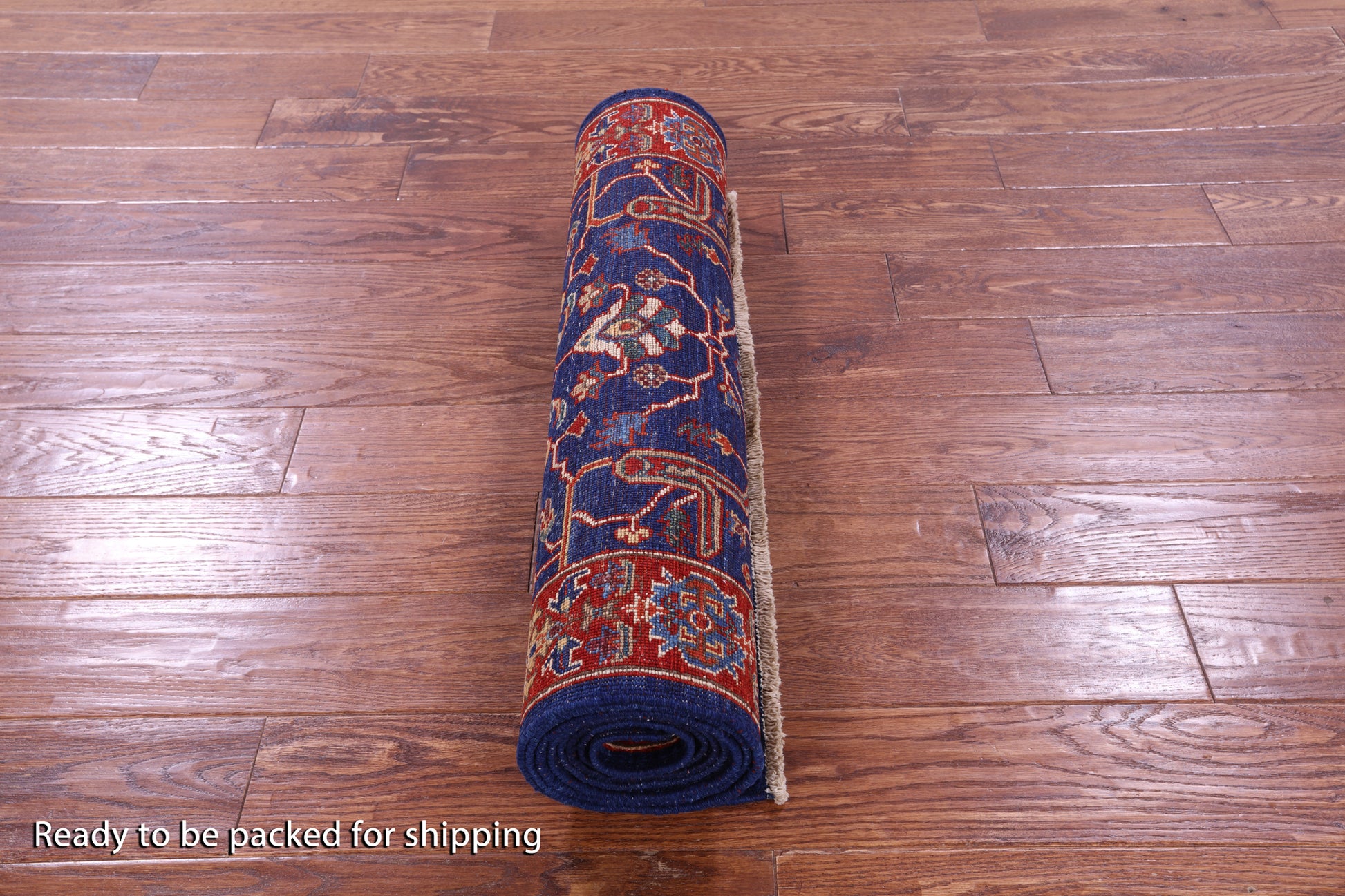 Blue Persian Fine Serapi Hand Knotted Wool Runner Rug - 2' 8" X 9' 6" - Golden Nile