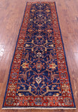 Blue Persian Fine Serapi Hand Knotted Wool Runner Rug - 2' 8" X 9' 6" - Golden Nile