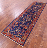 Blue Persian Fine Serapi Hand Knotted Wool Runner Rug - 2' 8" X 9' 6" - Golden Nile