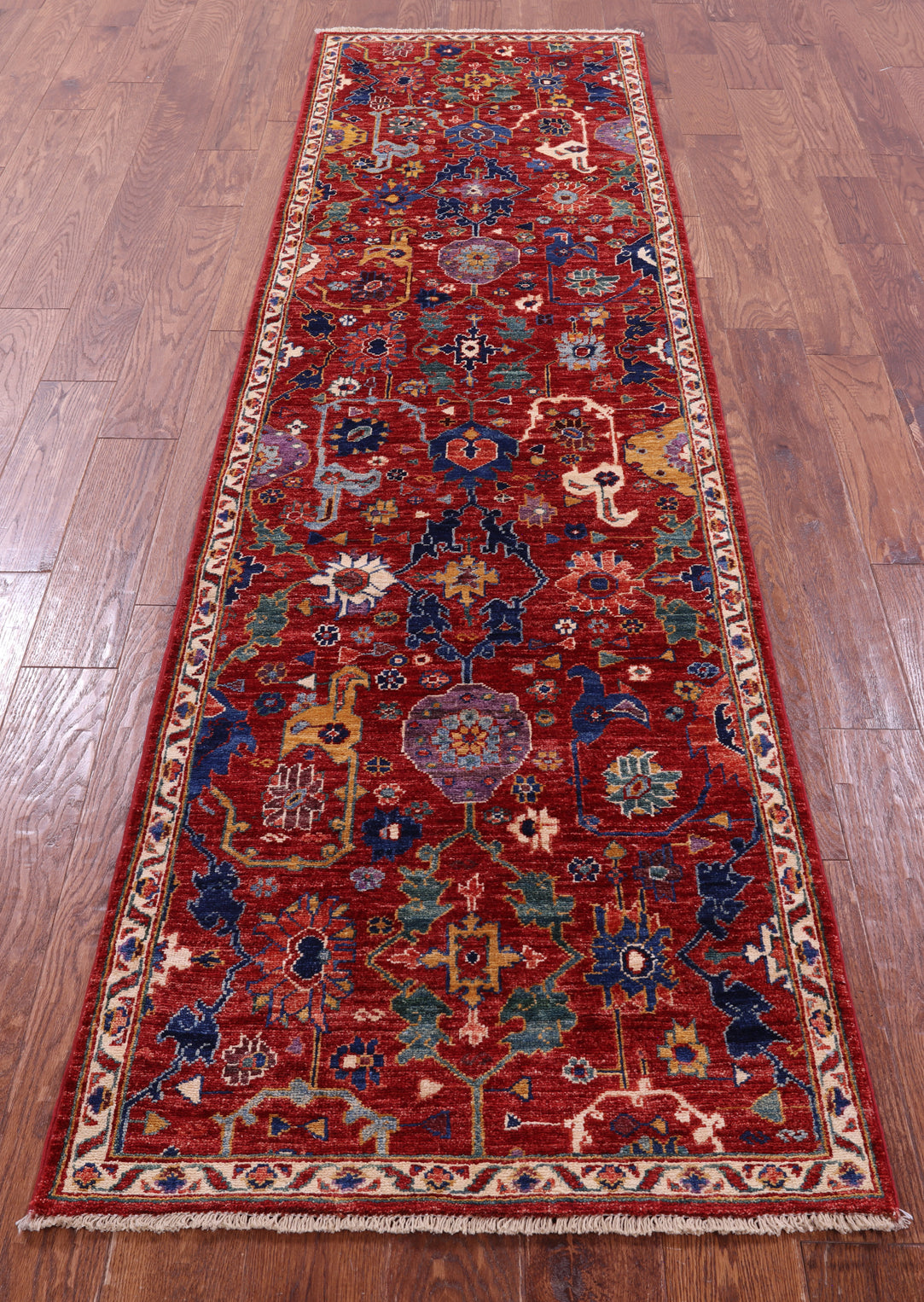Red Persian Fine Serapi Handmade Wool Runner Rug - 2' 7" X 9' 5" - Golden Nile
