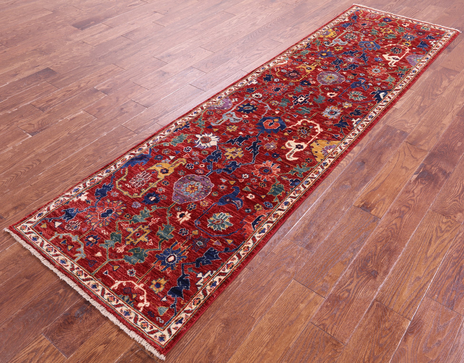 Red Persian Fine Serapi Handmade Wool Runner Rug - 2' 7" X 9' 5" - Golden Nile