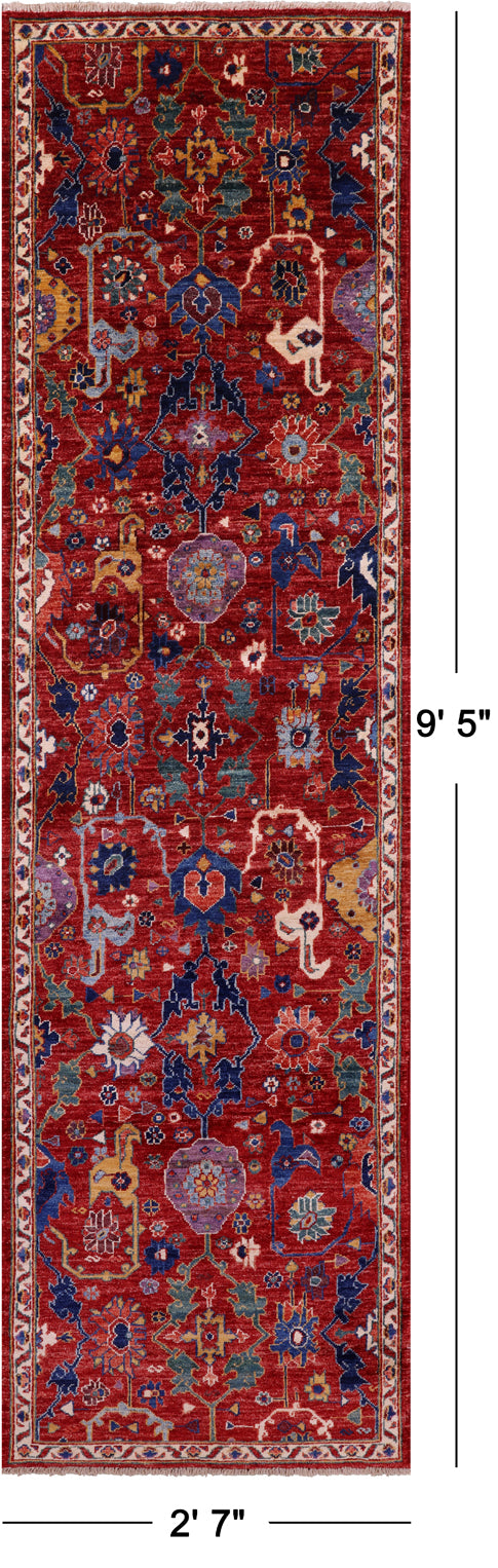 Red Persian Fine Serapi Handmade Wool Runner Rug - 2' 7" X 9' 5" - Golden Nile