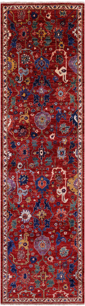 Red Persian Fine Serapi Handmade Wool Runner Rug - 2' 7" X 9' 5" - Golden Nile