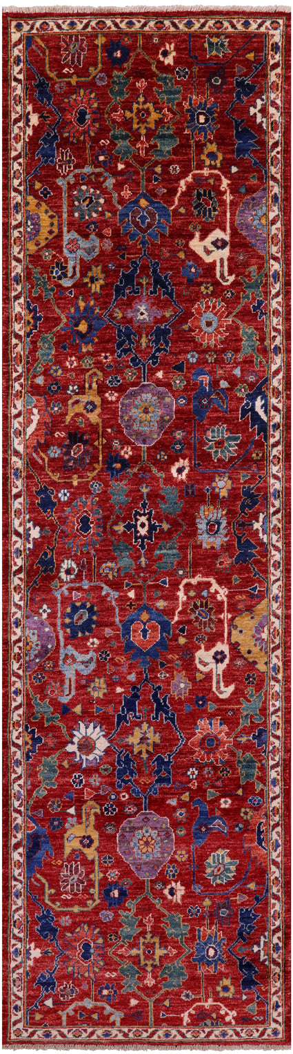 Red Persian Fine Serapi Handmade Wool Runner Rug - 2' 7" X 9' 5" - Golden Nile