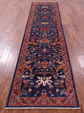 Blue Persian Fine Serapi Hand Knotted Wool Runner Rug - 2' 9" X 11' 7" - Golden Nile