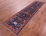 Blue Persian Fine Serapi Hand Knotted Wool Runner Rug - 2' 9" X 11' 7" - Golden Nile