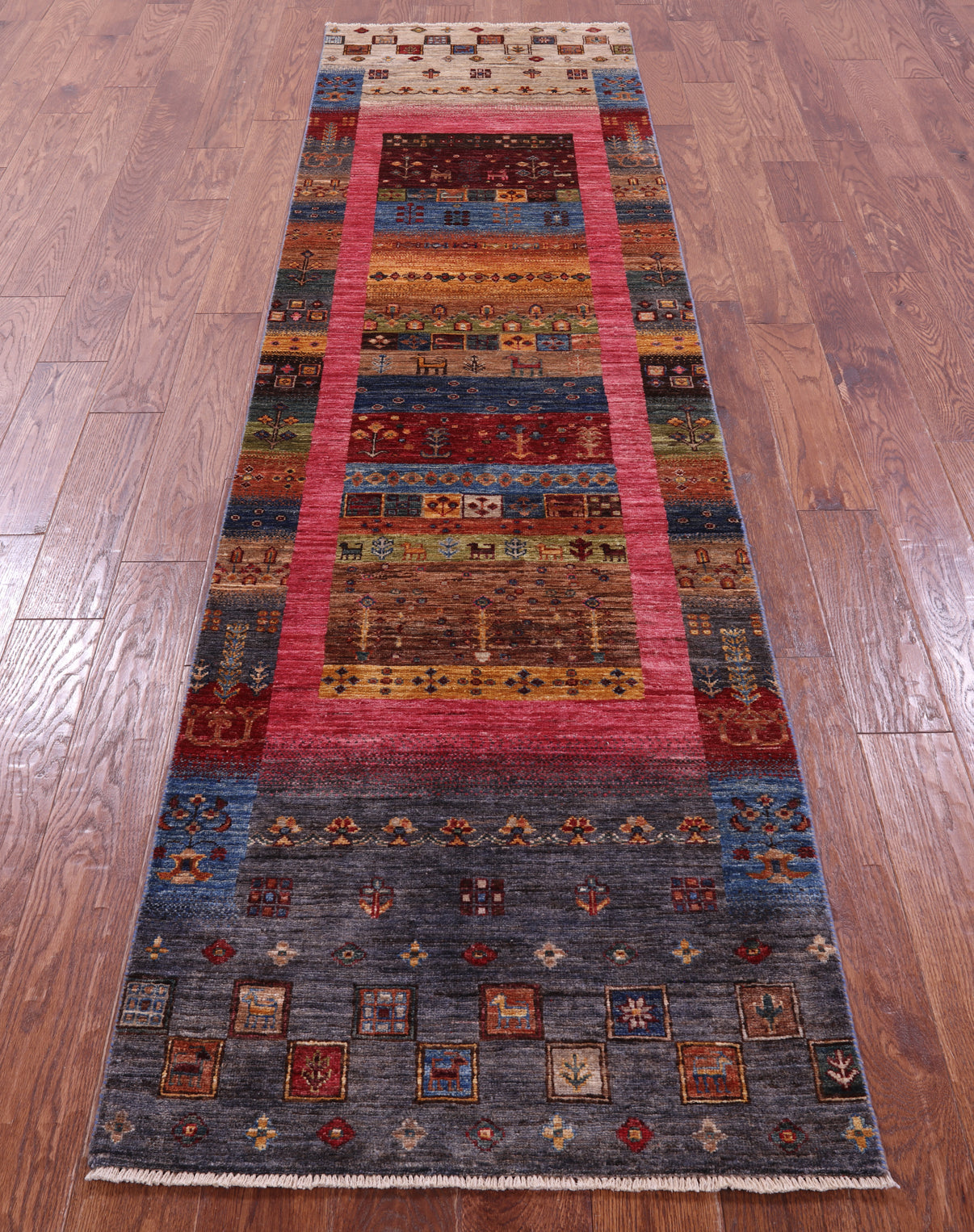 Tribal Persian Gabbeh Hand Knotted Wool Runner Rug - 2' 7" X 9' 10" - Golden Nile