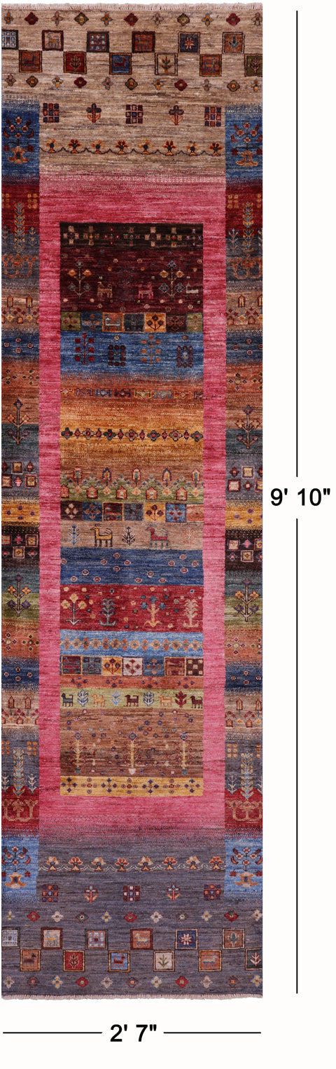 Tribal Persian Gabbeh Hand Knotted Wool Runner Rug - 2' 7" X 9' 10" - Golden Nile