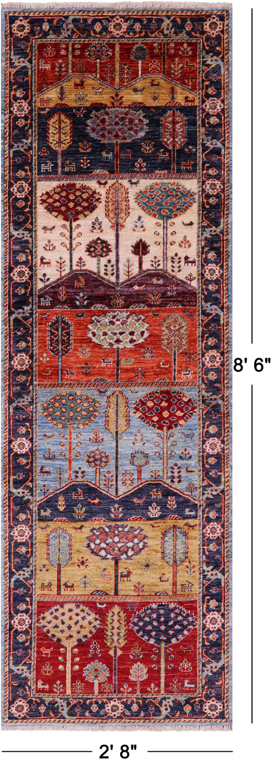 Tribal Persian Gabbeh Hand Knotted Wool Runner Rug - 2' 8" X 8' 6" - Golden Nile