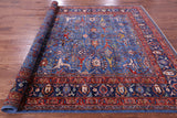 Blue Persian Fine Serapi Hand Knotted Wool Rug - 8' 0" X 10' 2" - Golden Nile