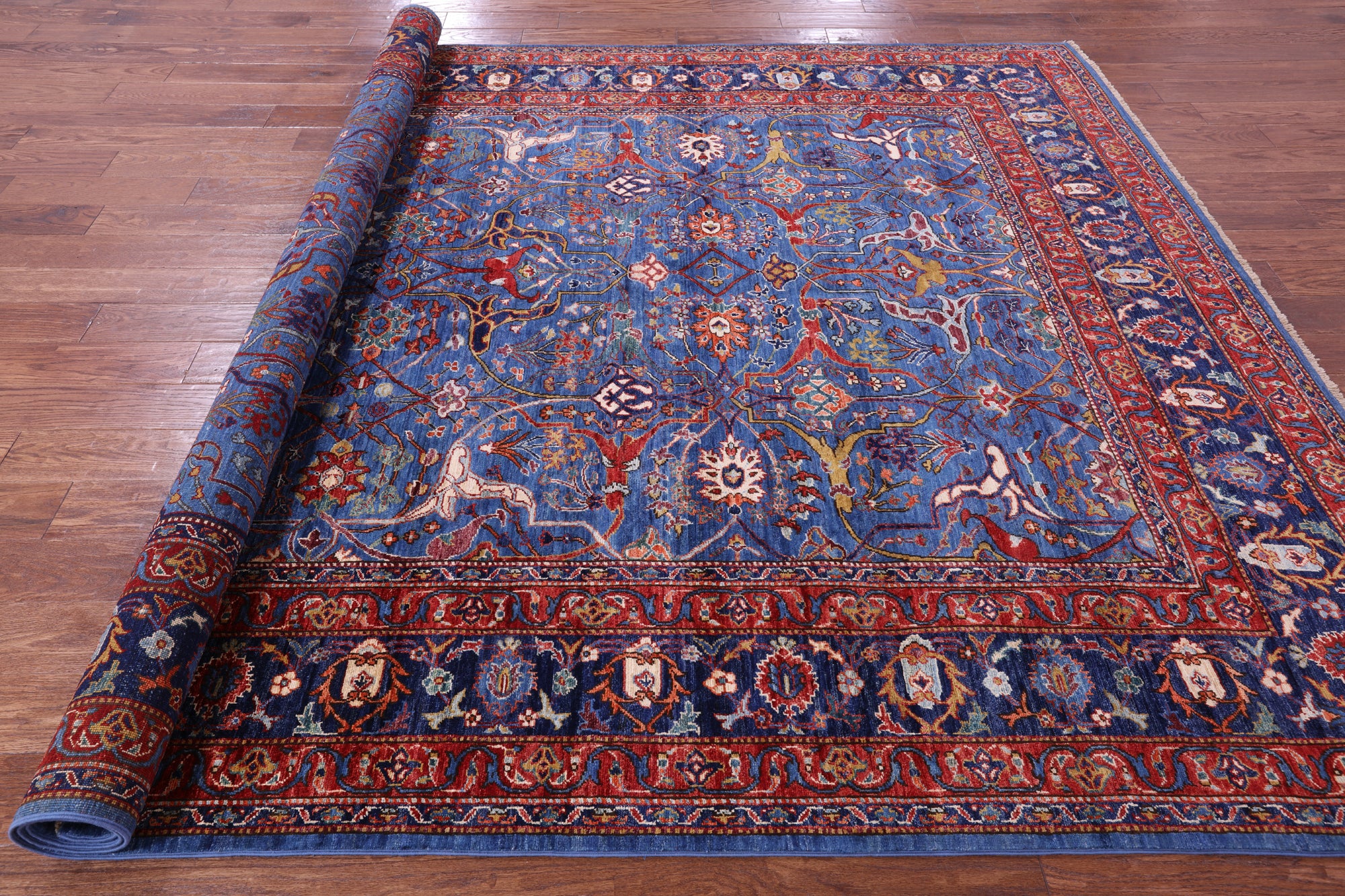 Blue Persian Fine Serapi Hand Knotted Wool Rug - 8' 0" X 10' 2" - Golden Nile