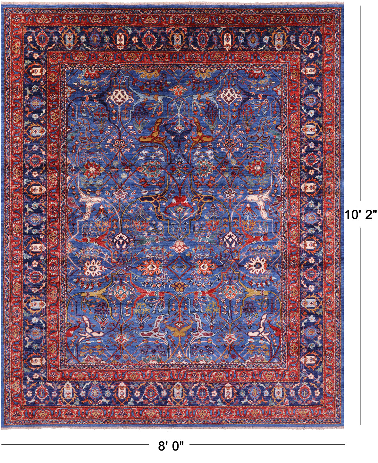 Blue Persian Fine Serapi Hand Knotted Wool Rug - 8' 0" X 10' 2" - Golden Nile
