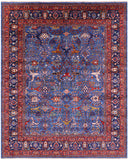 Blue Persian Fine Serapi Hand Knotted Wool Rug - 8' 0" X 10' 2" - Golden Nile