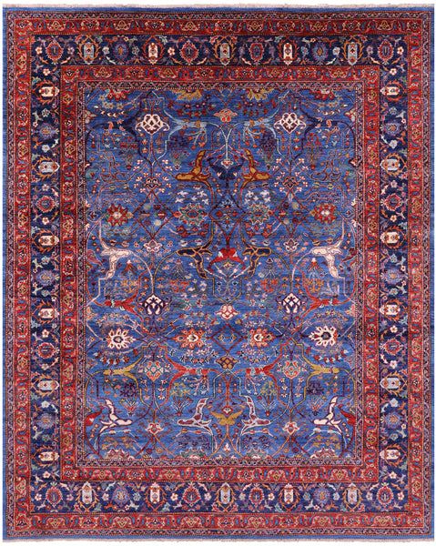 Blue Persian Fine Serapi Hand Knotted Wool Rug - 8' 0" X 10' 2" - Golden Nile
