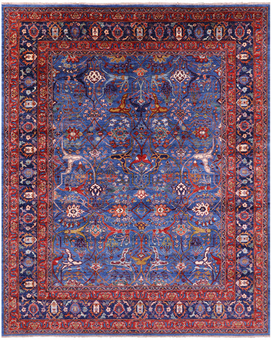 Blue Persian Fine Serapi Hand Knotted Wool Rug - 8' 0