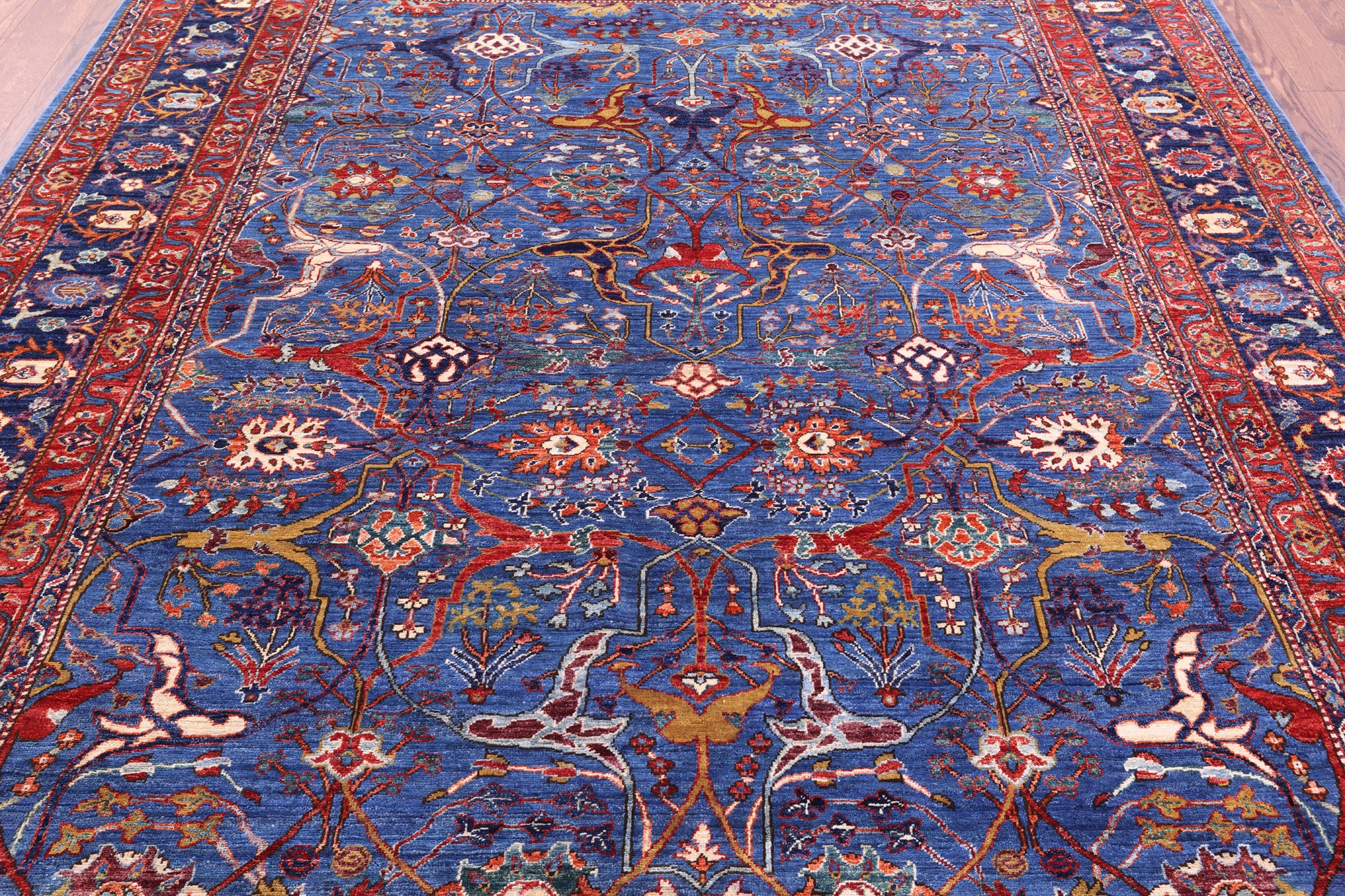 Blue Persian Fine Serapi Hand Knotted Wool Rug - 8' 0" X 10' 2" - Golden Nile