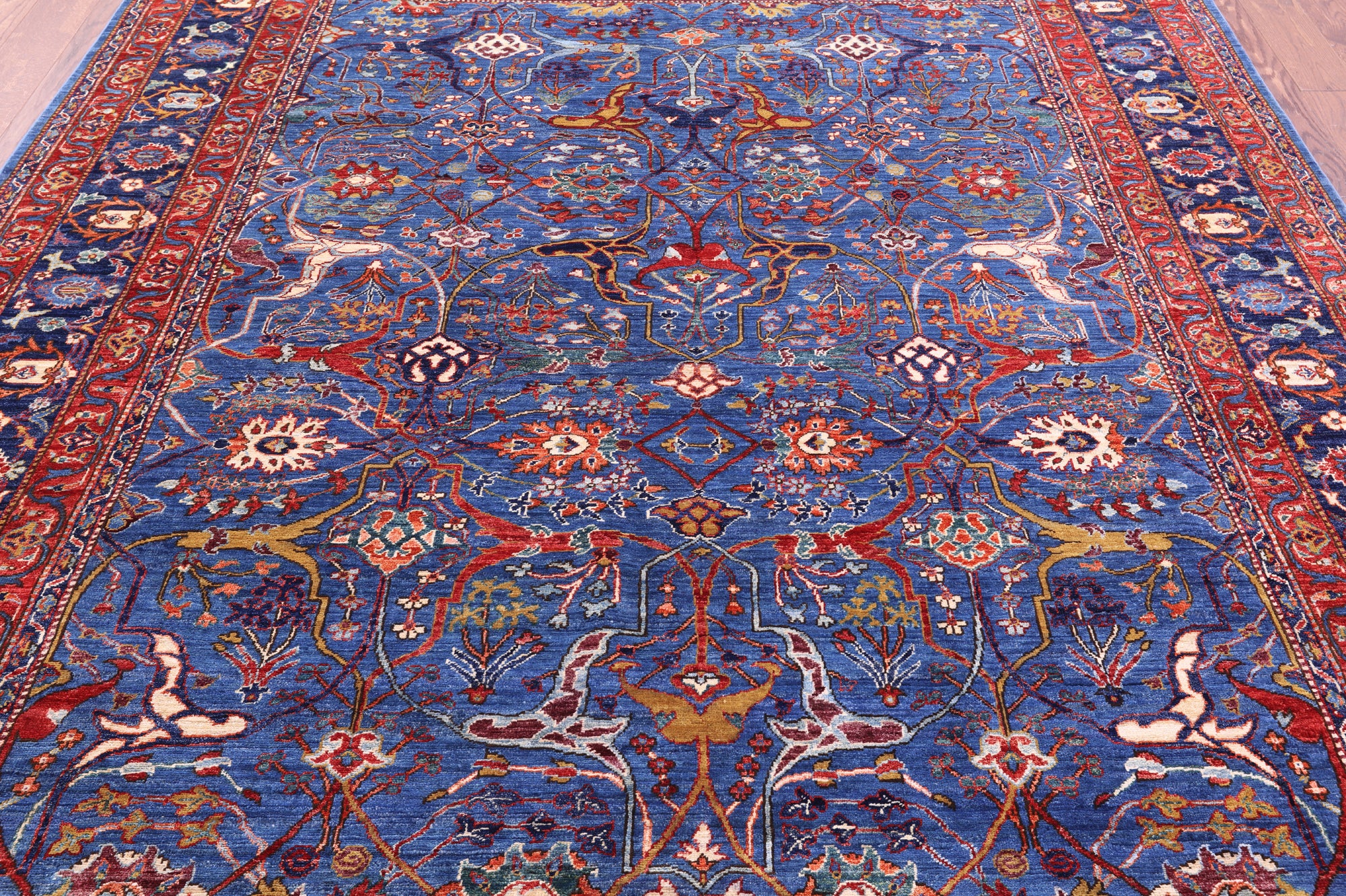 Blue Persian Fine Serapi Hand Knotted Wool Rug - 8' 0" X 10' 2" - Golden Nile
