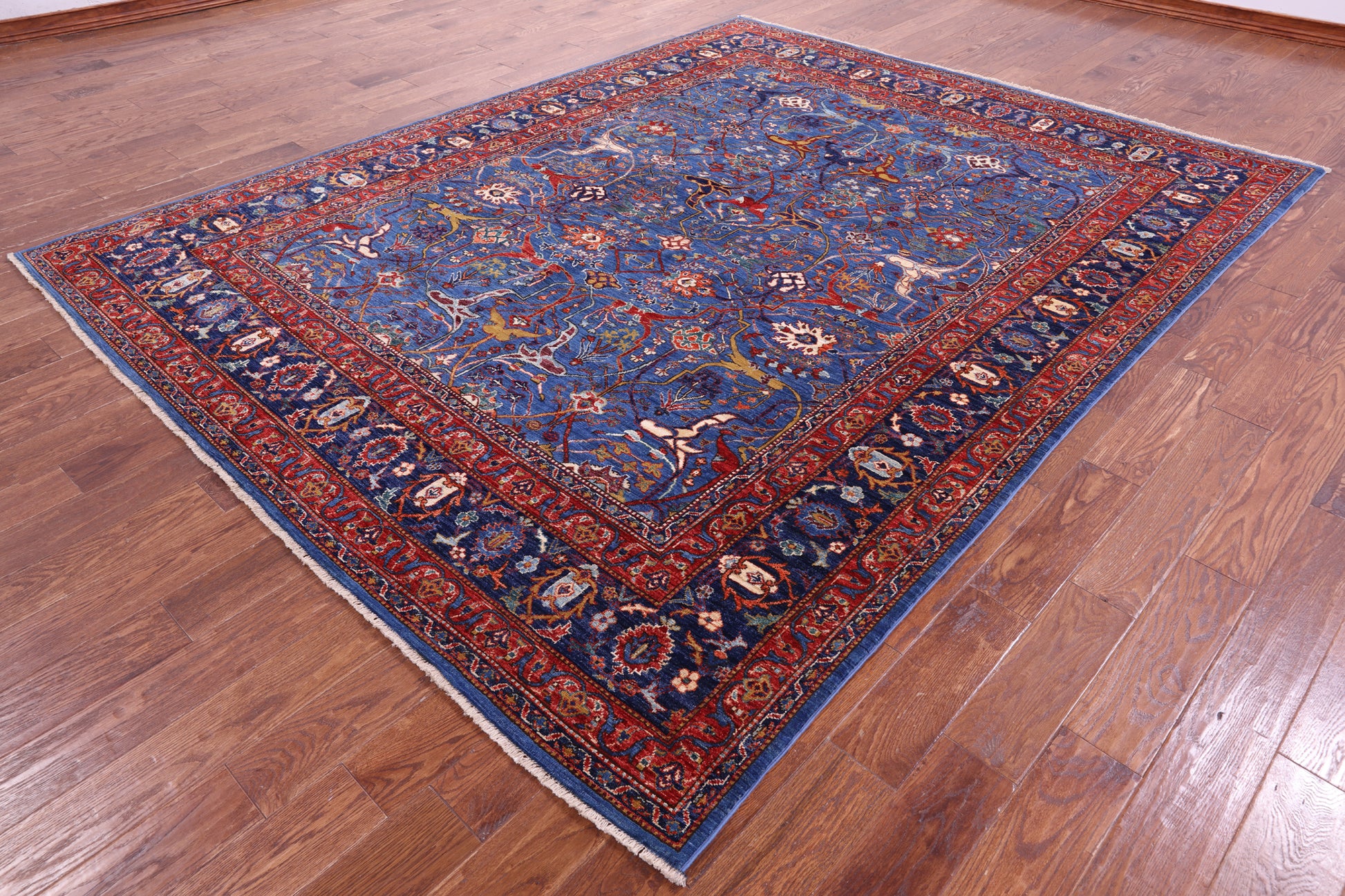 Blue Persian Fine Serapi Hand Knotted Wool Rug - 8' 0" X 10' 2" - Golden Nile