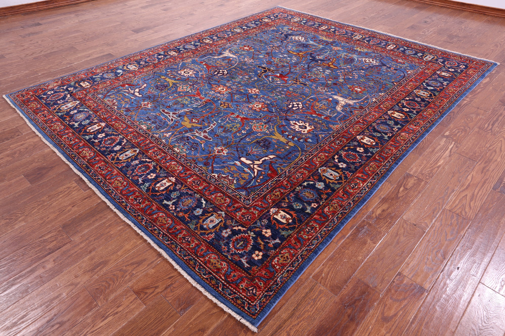 Blue Persian Fine Serapi Hand Knotted Wool Rug - 8' 0" X 10' 2" - Golden Nile