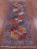 Blue Turkmen Ersari Hand Knotted Wool Runner Rug - 2' 7" X 6' 10" - Golden Nile