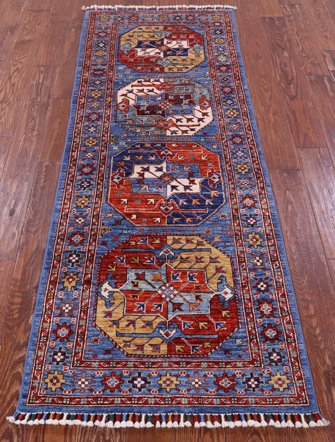 Blue Turkmen Ersari Hand Knotted Wool Runner Rug - 2' 7" X 6' 10" - Golden Nile