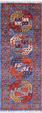 Blue Turkmen Ersari Hand Knotted Wool Runner Rug - 2' 7" X 6' 10" - Golden Nile