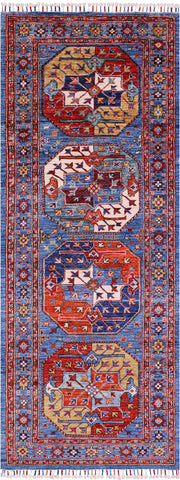 Blue Turkmen Ersari Hand Knotted Wool Runner Rug - 2' 7