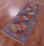 Blue Turkmen Ersari Hand Knotted Wool Runner Rug - 2' 7" X 6' 10" - Golden Nile