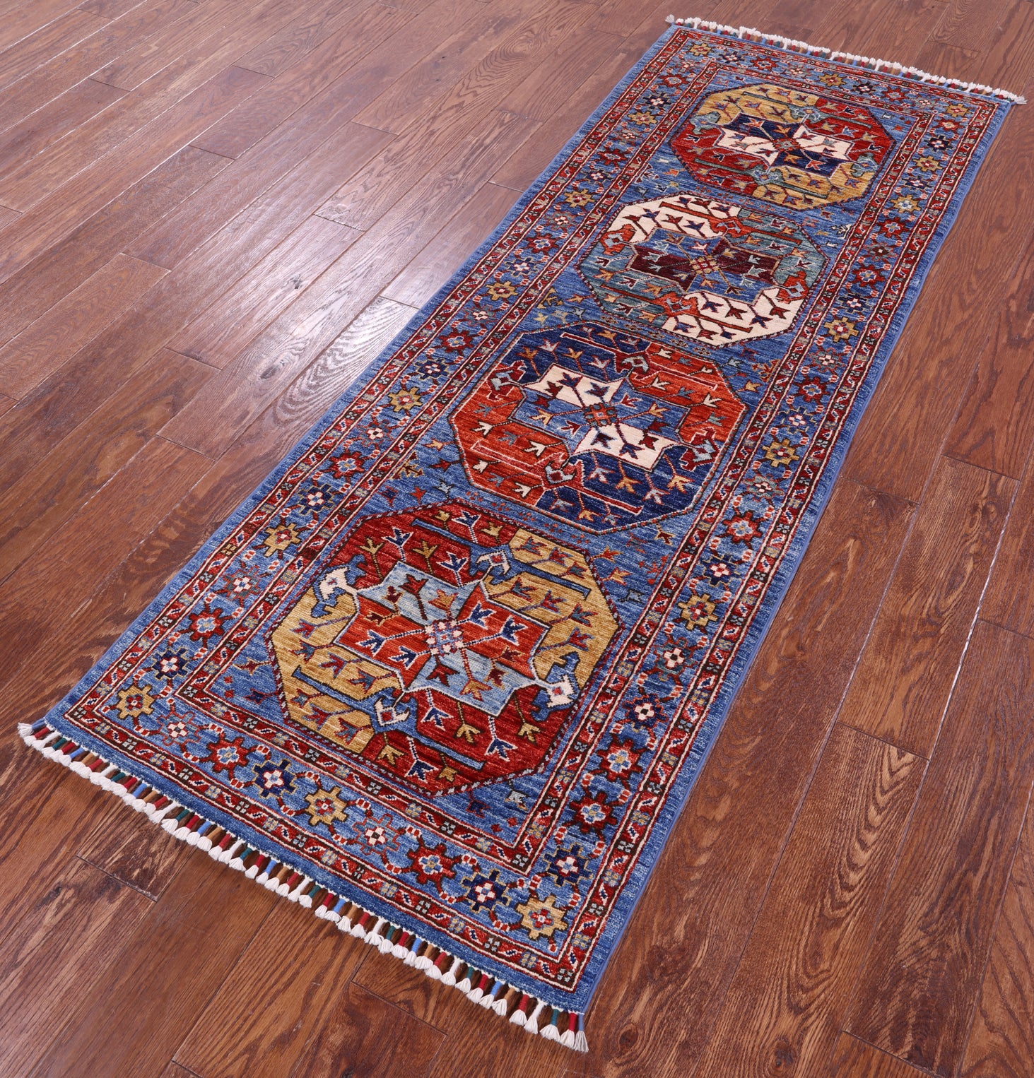 Blue Turkmen Ersari Hand Knotted Wool Runner Rug - 2' 7" X 6' 10" - Golden Nile