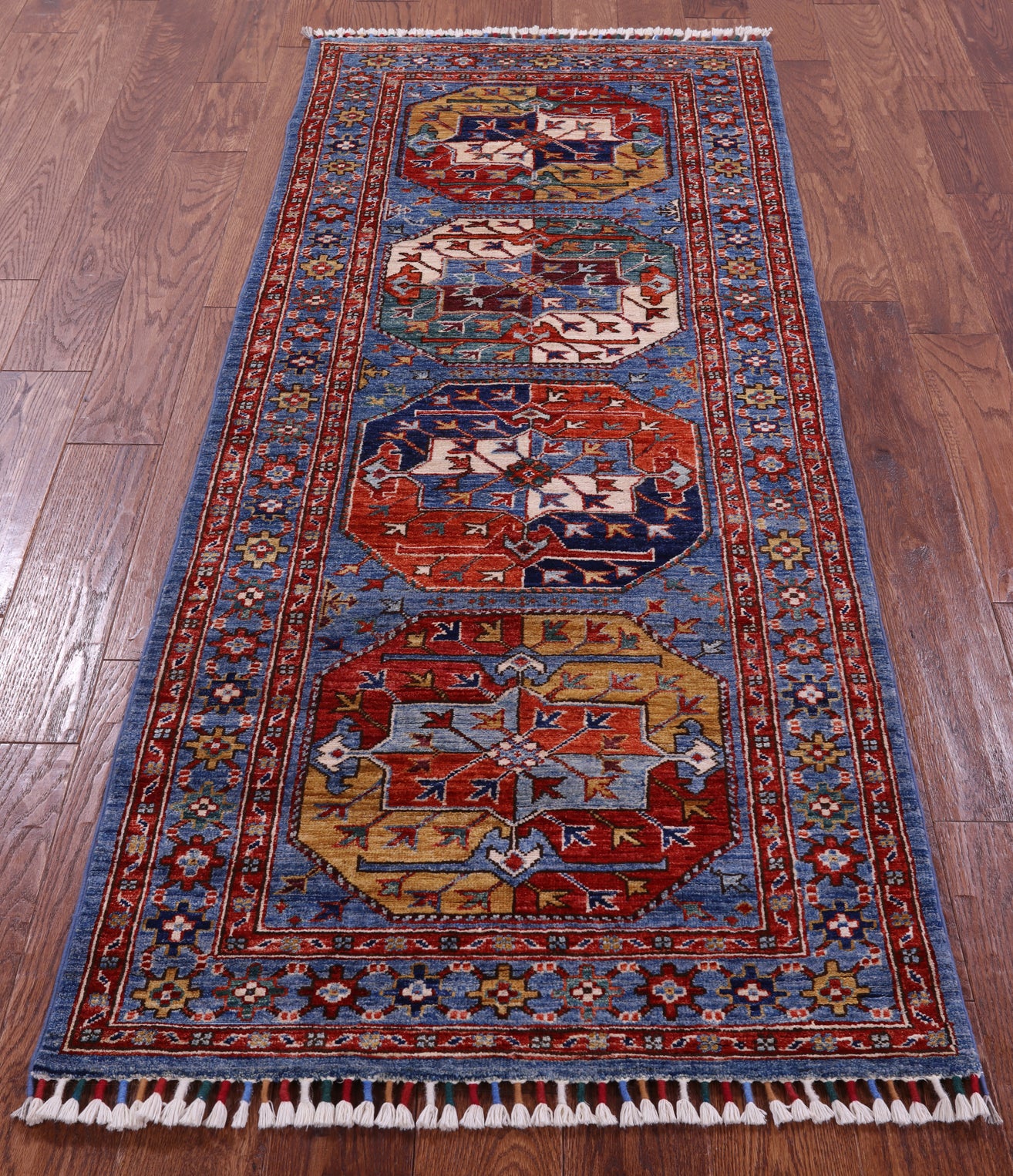 Blue Turkmen Ersari Hand Knotted Wool Runner Rug - 2' 9" X 6' 9" - Golden Nile