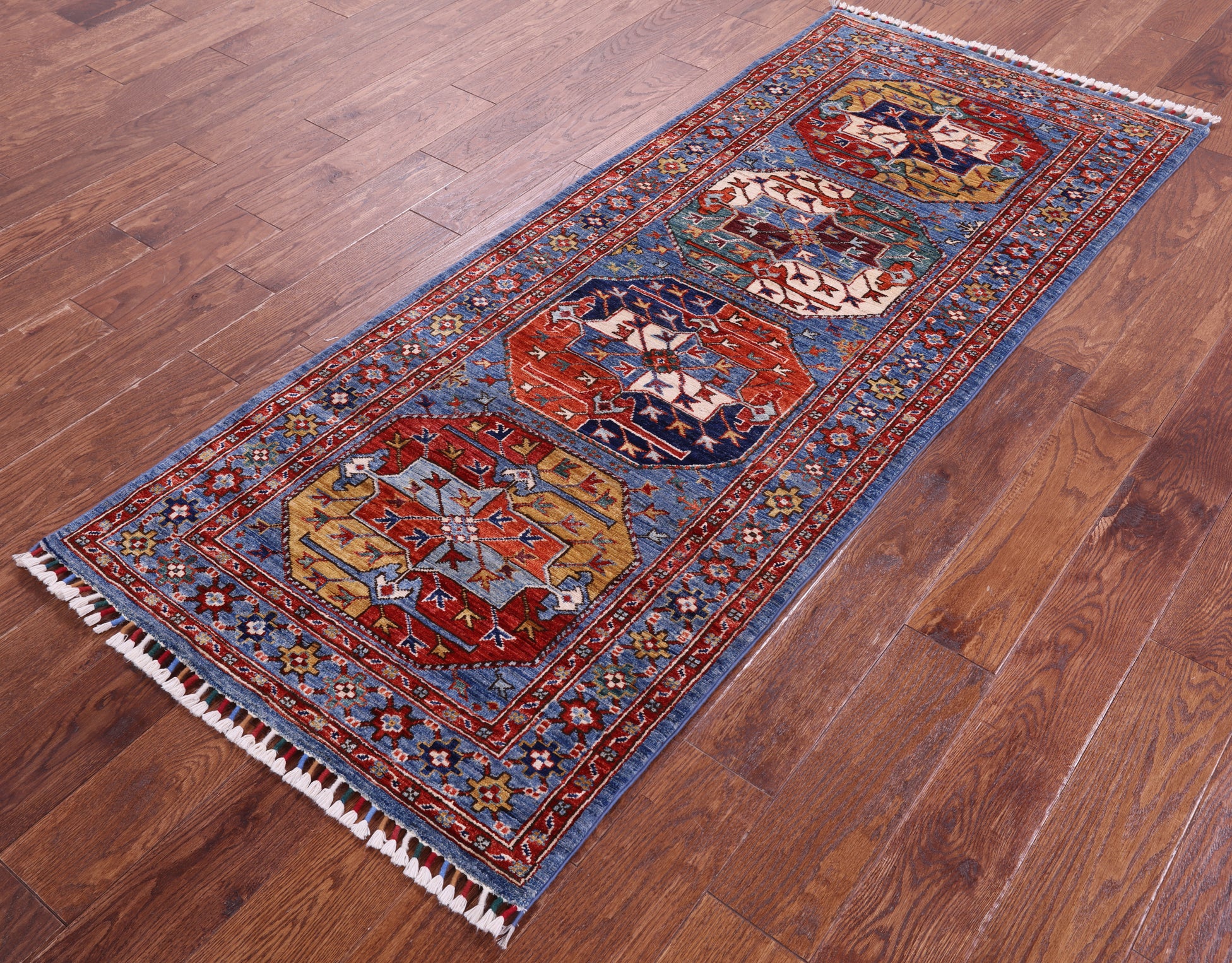 Blue Turkmen Ersari Hand Knotted Wool Runner Rug - 2' 9" X 6' 9" - Golden Nile