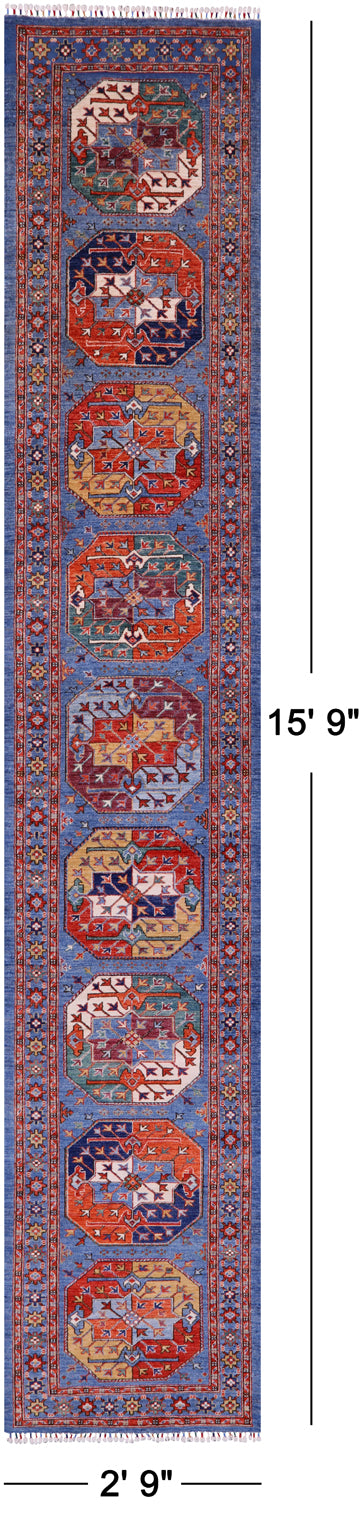 Turkmen Ersari Hand Knotted Wool Runner Rug - 2' 9" X 15' 9" - Golden Nile