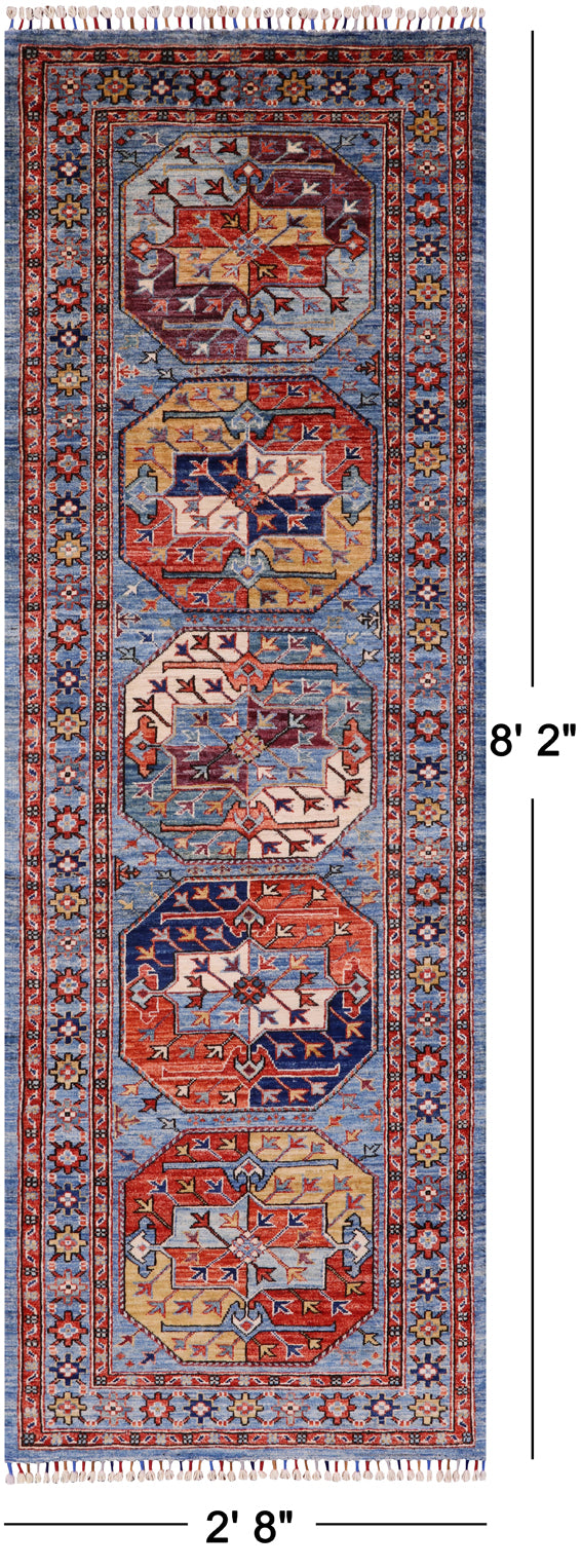 Turkmen Ersari Hand Knotted Wool Runner Rug - 2' 8" X 8' 2" - Golden Nile