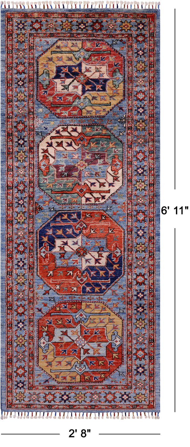 Turkmen Ersari Hand Knotted Wool Runner Rug - 2' 8" X 6' 11" - Golden Nile