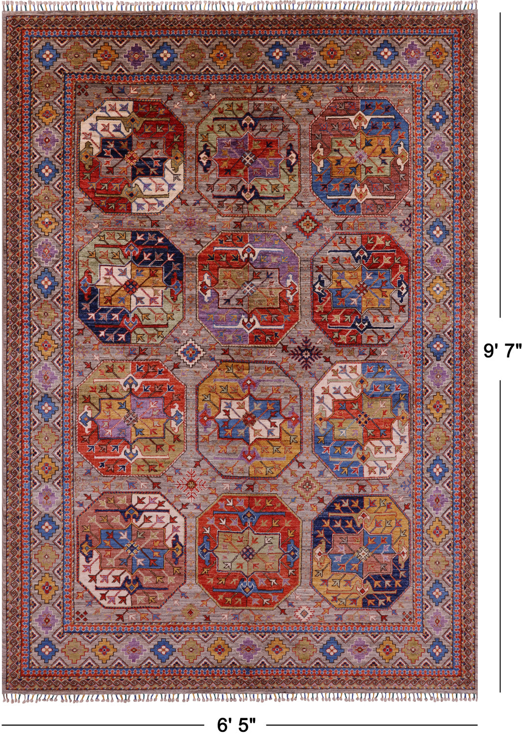 Turkmen Ersari Hand Knotted Wool Rug - 6' 5" X 9' 7" - Golden Nile
