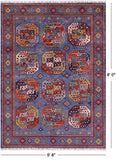 Blue Turkmen Ersari Hand Knotted Wool Rug - 5' 8" X 8' 0" - Golden Nile