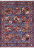 Blue Turkmen Ersari Hand Knotted Wool Rug - 5' 8" X 8' 0" - Golden Nile