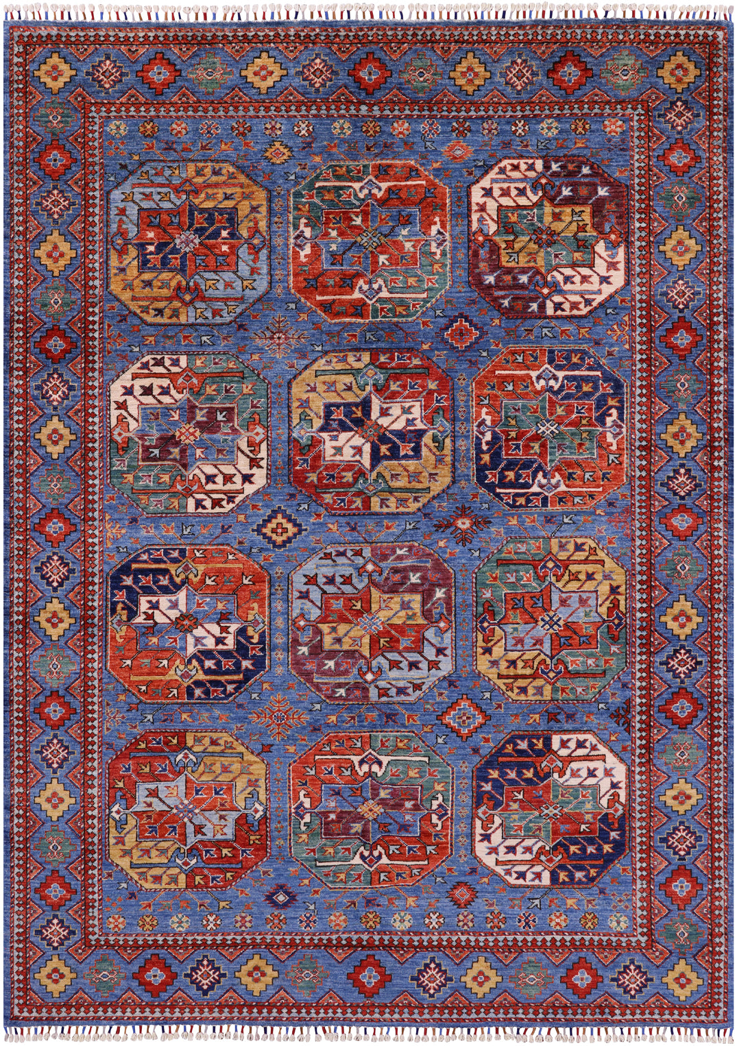 Blue Turkmen Ersari Hand Knotted Wool Rug - 5' 8" X 8' 0" - Golden Nile