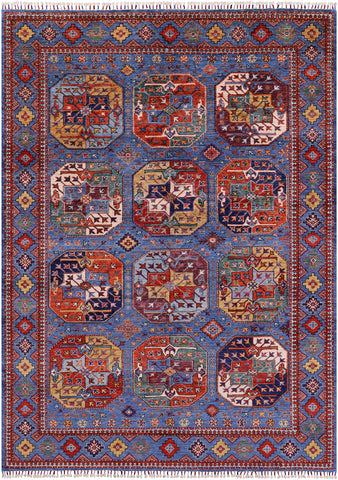 Blue Turkmen Ersari Hand Knotted Wool Rug - 5' 8